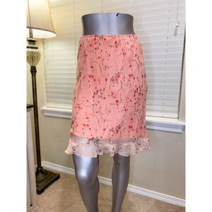 Pink Floral Ruffle Hem Skirt Size 10
